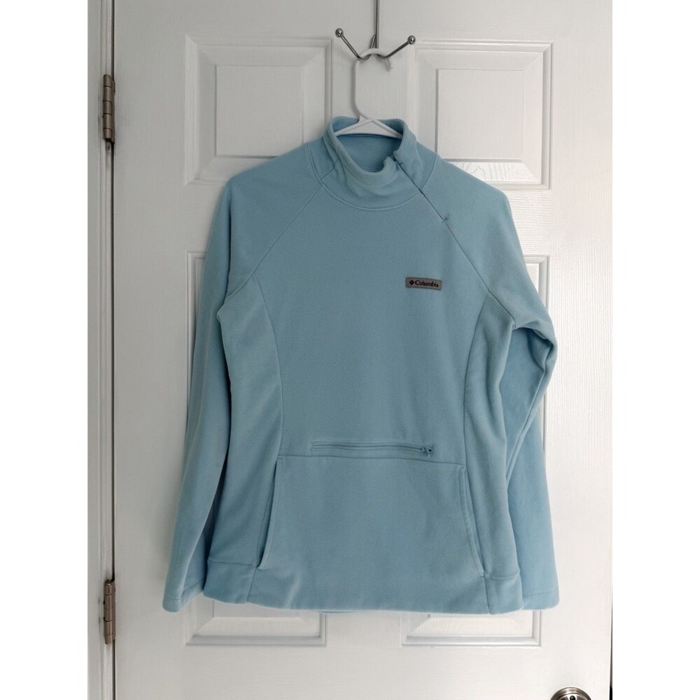 Columbia Women’s Light Blue Fleece Quarter Zip Pullover Kangaroo Pocket Small